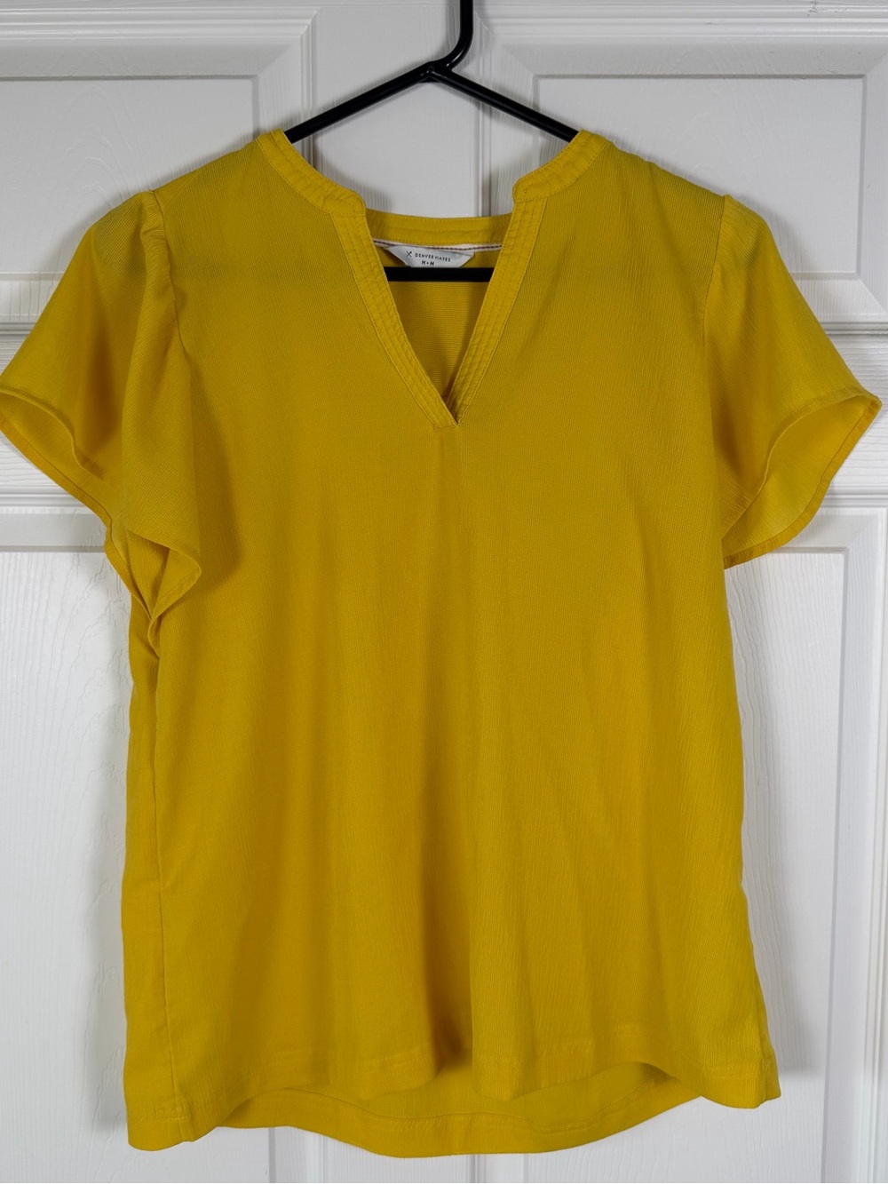 Denver Hayes Bright Yellow Split V-Neck Blouse